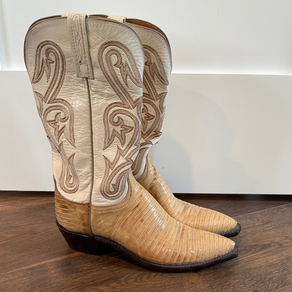 Vintage Lucchese Western Cowboy Boots with Embroidered Design